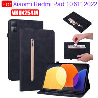 กรณีแท็บเล็ตสำหรับ Xiaomi R Edmi Pad 10.61 5กรัม2022 VHU4254IN หรูหราซิปกระเป๋าสตางค์พลิกปกที่มีคุณภาพสูงธุรกิจหนัง PU สีแดง Mi Pad 10.61นิ้วยืนปลอกกรณีที่มีฟังก์ชั่นการนอนหลับ/ตื่น