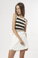 ESP เสื้อนิตแขนกุดลายทาง ผู้หญิง สีดำ | Stripe Sleeveless Knit Top | 5996