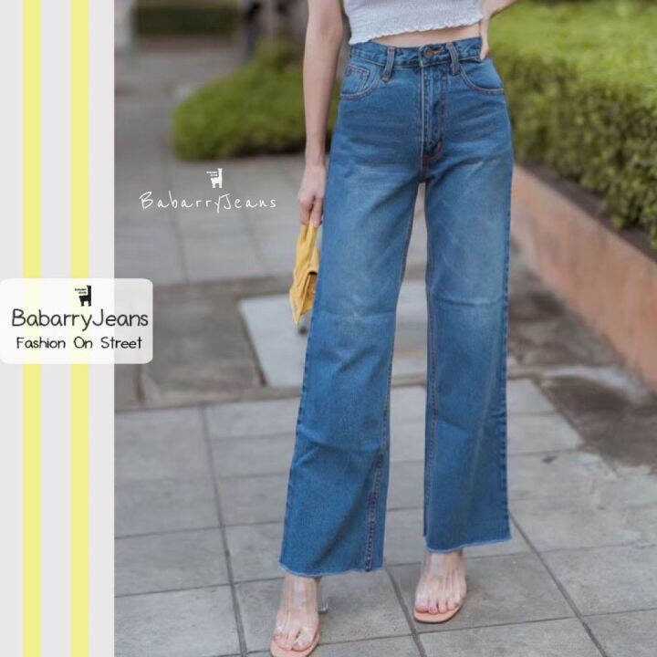 พร้อมส่ง-babarryjeans-มีบิ๊กไซส์-s-5xl-ยีนส์ทรงกระบอก-ขาตรง-ปลายตัด-วินเทจ-เอวสูง-ผ้ายีนส์ไม่ยืด-original-สียีนส์ฟอก