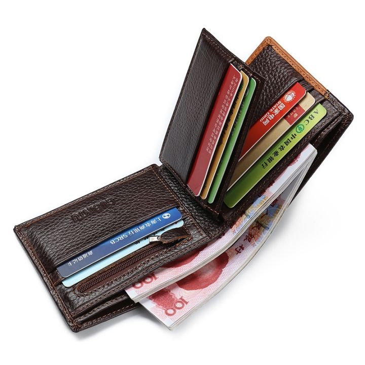 layor-wallet-100วัวหนังแท้ผู้ชายกระเป๋าสตางค์หลายแผนกสั้นพับผู้ชายกระเป๋าสตางค์ซิปกระเป๋าเหรียญผู้ถือบัตรกระเป๋ากระเป๋าสตางค์ชาย