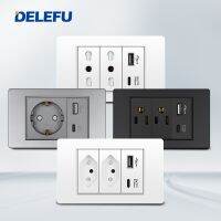 ✶✵♙ Delefu 118 X 74 White Gray PC Panel 20A Brazil 15A US 16A EU16A Italy Standard Wall Power Socket with 5V 2.1A USB Type-c Charger