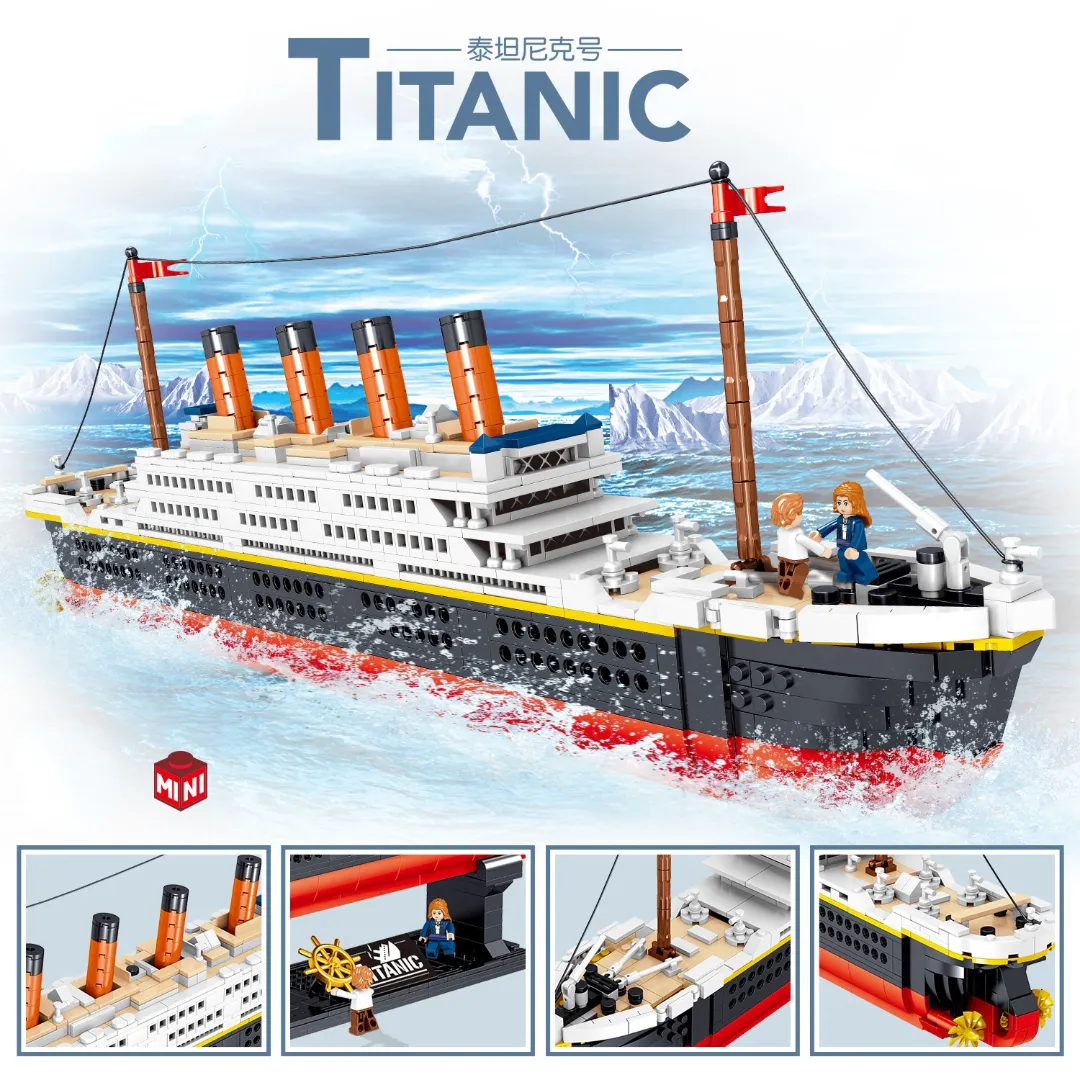 Quà Tặng Đèn 2 Mét + Bộ Dụng Cụ] Khối Xây Dựng Tàu Titanic Khối Xếp