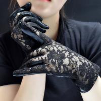 ♞┅ TG-16 Sexy Wedding Bridal Short Gloves Lace Leather Bridesmaid Women Club Prom Perform Black Finger Gloves