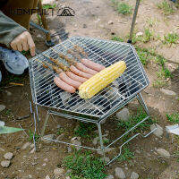 HOMFUL 【COD】Outdoor Camping สแตนเลสบาร์บีคิวเตาไม้ Hexagon Fire ตารางพับแบบพกพา BBQ OT0036