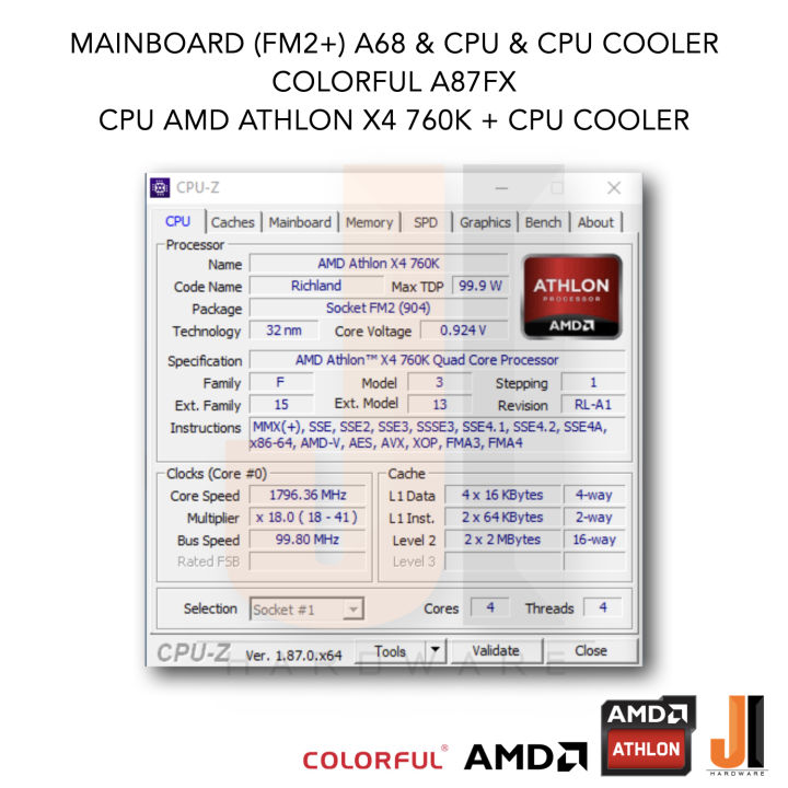 ชุดสุดคุ้ม-mainboard-a87fx-fm2-a68-amd-athlon-x4-760k-with-cpu-cooler-3-8-4-1-ghz-4-cores-4-threads-100-watts-สินค้ามือสองสภาพดีมีฝาหลังมีการรับประกัน