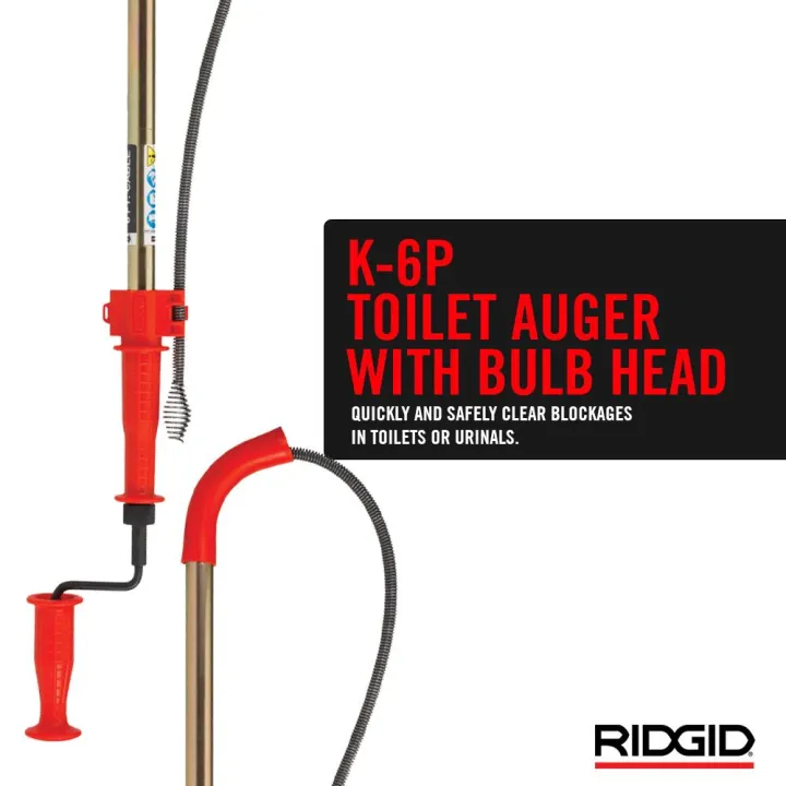 RIDGID 56663 Toilet Auger K6P XL with Bulb Head (Red) Plumber Tool