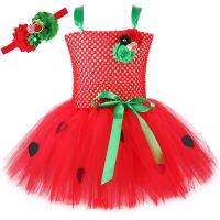 【CW】 Strawberry Tutu for Birthday Tulle Toddler Baby Kids Costume 1-12Y