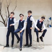 【Ready】? Groomsmens clothes brother suits group suits three-piece suits mens western-style wedding dresses groom suits vest suits