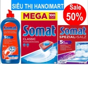 Combo Viên rửa bát Somat 100 viên + Muối rửa bát somat 1.5kg + Nước làm