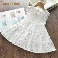 Bear Leader Kid Girls Clothes Summer Brand New Children Dress Dots Print Pattern Princess Costumes Lace Bow Girls Clothes 3-7 Y