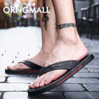 Orngmall ฤดูร้อนผู้ชายสบายรองเท้าแตะรองเท้าแบนแฟชั่นหายใจสบายคอ/ฟิล์มสีดำ