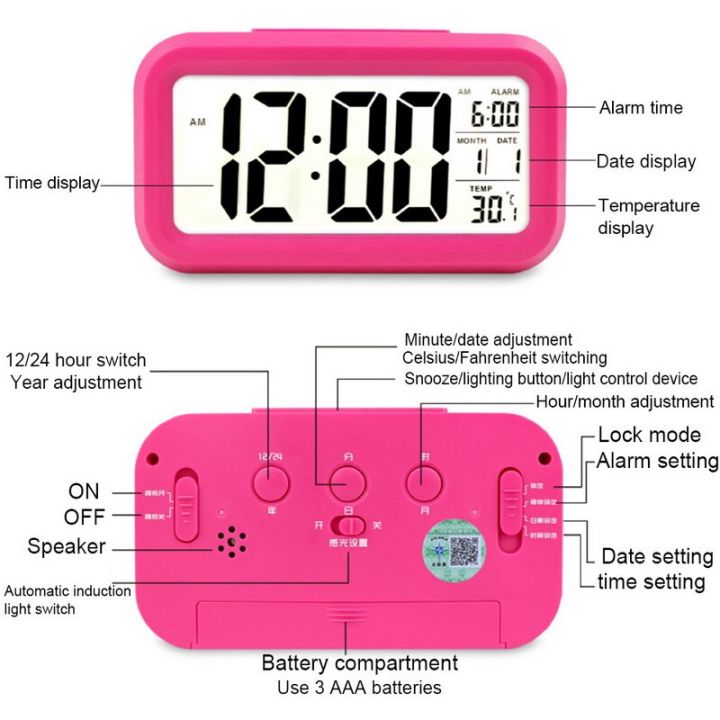 แสงไฟนาฬิกาปลุก-led-ดิจิตอลนาฬิกาแสดงตัวเลขปิดเสียงนาฬิกาปลุกอัจฉริยะอิเล็กทรอนิกส์ปฏิทินวัดอุณหภูมิฟังก์ชั่นเลื่อนปลุก
