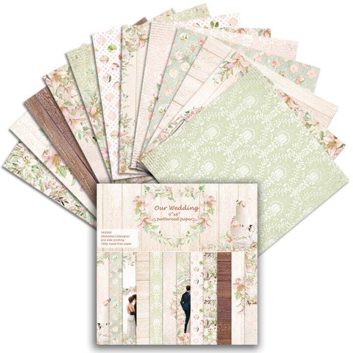 24-sheets-6-x6-diy-photo-album-scrapbook-junk-journal-card-background-paper-wedding-theme-pattern-paper-single-side