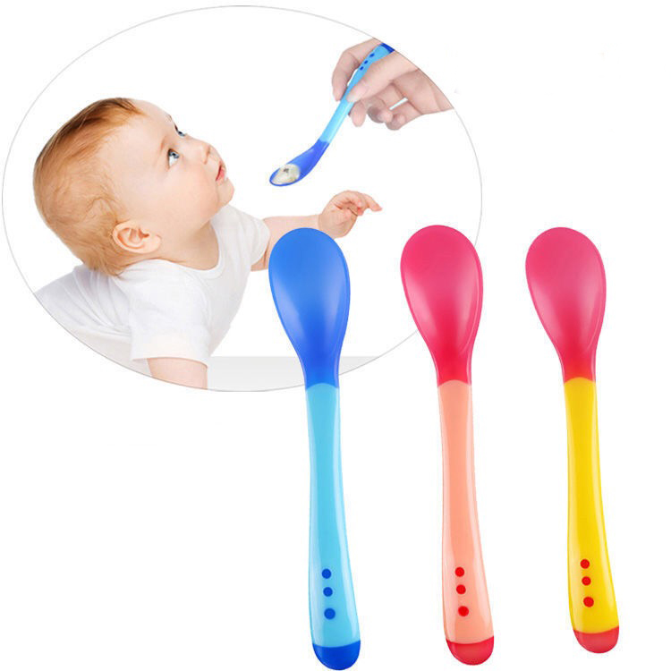 Silicone Safe Heat Sensing Thermal Toddler Kids Baby Feeding Spoon and Fork 