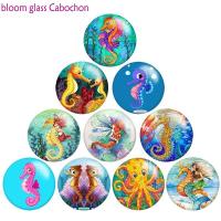 Hippocampus Seahorse Cartoon Beach Round Photo Resin Glass Cabochon    Demo Flat Back Making Findings  S0951 Beads