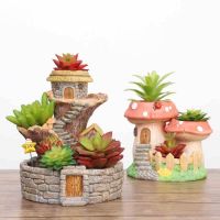 Tree House Succulent Flower Pot Creative Plant Micro-landscape Bonsai Pieces Decorative Potted Ornaments Resin Combination Vase