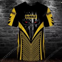 2023 ใหม่ DeWalt ชายเสื้อยืดฮาราจูกุรอบคอแขนสั้นคุณภาพดีผ้าฝ้ายบวกขนาดเสื้อยืด