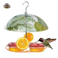 กลางแจ้งแขวน Oriole Feeders Anti-Squirrels Anti-Ants ที่ถอดออกได้สีส้ม Bird Feeder โปร่งใสหลังคา