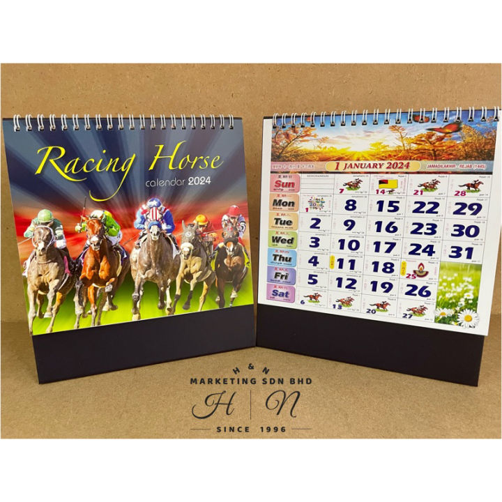 [READY STOCK] NEW YEAR 2024 Racing Horse Table Calendar Desktop Flip