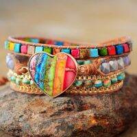 Romantic Spiritual Chakra Leather Wrap Bracelets W/ Mix Stone Heart Shape 3 Strands Bracelet Classic Jewelry Bijoux Dropshipping