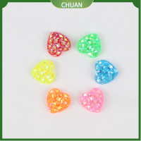 CHUAN 100pcs สุ่มแบบสุ่ม ลูกปัดหลากสี 12mm ครับ สีผสมกัน ลูกปัดรูปหัวใจ Besds หลังแบน รองเท้าส้นแบน ลูกปัดประกายแวววาว ทำเครื่องประดับ DIY