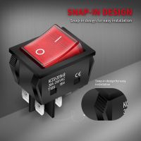 ‘；【= Daiertek 5PCS 30A 250V Heavy Duty KCD4 Rocker Switch ON Off DPST 4 Pin With Red Lighted 220V Toggle Switch T125