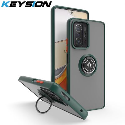 「Enjoy electronic」 KEYSION Fashion Matte Case for Xiaomi 11T Pro 5G Transparent Ring Stand Shockproof Phone Cover for Xiaomi Mi 10T Pro 5G 10T Lite