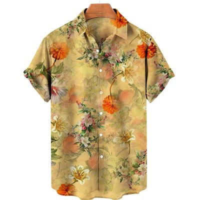 เสื้อเสื้อผู้ชายแขนสั้นชายหาดขนาดใหญ่ดอกไม้ฮาวายสำหรับวันหยุดเสื้อแจ็กเก็ตคอกลมทรงหลวมพิมพ์ลาย3d 5xl ฤดูร้อน