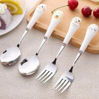 Cartoon stainless steel fork spoon Pudding spoon household utensils long handle simple portable mixing spoon dessert spoon Cooking Utensils