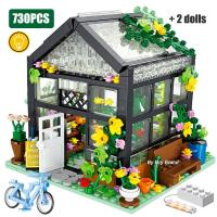 NEW LEGO City Street View Creative House Coffee Shop Flower Store Architecture Building Block Bricks with LED Light Sets Toys for Girls