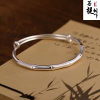 Under the bodhi tree S999 fine silver shiny frosted bamboo bracelets temperament lady style restoring ancient ways ring push handle