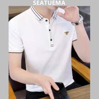 SEATUEMA เสื้อผ้าผู้ชายสุดหล่อสำหรับฤดูร้อน,เสื้อผ้าผู้ชายปกเสื้อโปโลระดับไฮเอนด์ปักลายเรียบง่ายปกเสื้อ Paul ใหญ่ของผู้ชาย