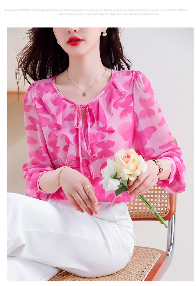 LUXURY Queen Chiffon Blouse New Vintage Hong Kong Style Temperament Top for  Women's Versatile Loose Cover
