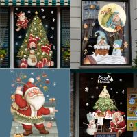 Christmas Decor Window Stickers Santa Gifts Merry Christmas Mirror Sticker Xmas Tree Window Glass Sticker Happy New Year 2023