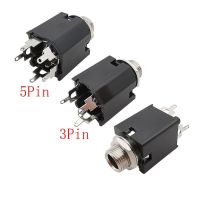 2Pcs PJ612A 6.35mm Audio Microphone Socket 3Pin 5Pin 1/4 inch Headphone Jack Female Panel Mount Solder Connector with Nut Black