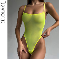 Ellolace Lace บอดี้สูท Sheer ตาข่าย Bright Body ผู้หญิงเซ็กซี่ Top Crotchless Sissy Naked กระชับตุ๊กตาชุดชั้นใน