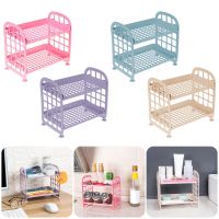 Desktop Double-layer Folding Storage Rack Foldable Dormitory Storage Countertop Organizer 2 Tier Shelf Makeup Cosmetics Stand