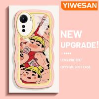 YIWESAN เคสสำหรับ Vivo Y35 Y16 5G Y56 5G เคสเครยอนชินจังลายครีมขอบคลื่นนุ่มเคสมือถือกันกระแทกแบบใสที่สร้างสรรค์เคสโปร่งใสลายกล้องถ่ายรูปเรียบง่ายฝาครอบป้องกันอ่อนโยน