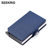 SEEKRID RFID Blocking Smart Wallet Aluminum Alloy Leather Credit Card Holder Metal Business Cardholder Slim Mini Case Holder