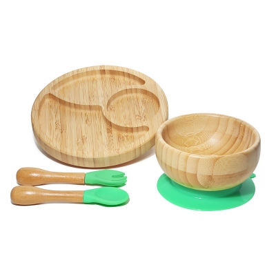 1Set Baby Feeding Bowl Baby Dinner Plate Bamboo Kids Feeding Dinnerware With Silicone Suction Cup Bamboo Spoon Childrens Dishes
