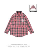 American retro color matching plaid long-sleeved shirt men and women trendy brand loose couple casual all-match shirt 【BYUE】