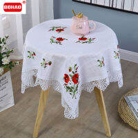 BOHAO Table Cloth White Tablecloth 85x85cm Square Lace Placemat New Years Tablecloth Table Placemats Maps Red Poppy Embroidery