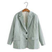 【มีไซส์ใหญ่】Plus Size XL-4XL Womens V-neck Button Up Blazers Ladies Plaid Officewear Elegant Outerwear