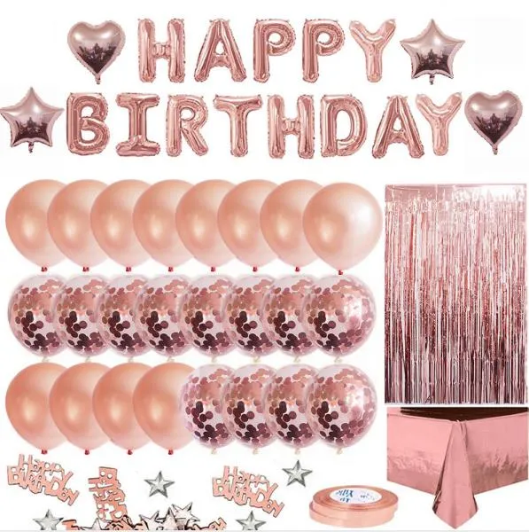 Deluxe Rose Gold Happy Birthday Balloons with table cloth backdrop For Girl  Party Decorations Confetti balloon with Curtains Poster for Female Party  Supply | Lazada Singapore