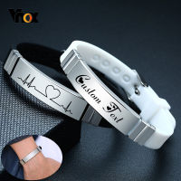 Vnox Casual Silicone Bracelet for Men Women with Personalize Engrave Service Stainless Steel ID Tag Custom Unisex Jewelry