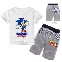 Sonic The Hedgehog 3-14Y สำหรับชายหญิงแขนสั้นเสื้อยืดกางเกงขาสั้นชุดเสื้อผ้าเด็กการ์ตูน Tshirt Fifth กางเกง2ชิ้น. ที่5029