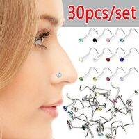 Delysia King 30pcsset Women Punk Crystal Anti Allergy Nose Stud Bend Titanium Steel Body Puncture Jewellery