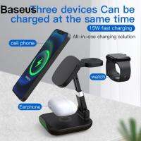 Baseus YF-T9 3-In-1 15W Magnetic Wireless Charger โทรศัพท์มือถือ Smartwatch หูฟัง Fast Charging Dock Stand