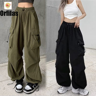 Orfilas🎈 กางเกงคาร์โก้ ขากว้าง เอวสูง มีกระเป๋า สไตล์วินเทจ ฮาราจูกุ แฟชั่นเกาหลี สําหรับผู้หญิง S-3XL!!!! กางเกงคาร์โก้วินเทจสตรี, กางเกงขาตรง