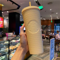 Starbuck Cup 2022 Summer Matte Yellow Diamond Cut Straw Cup ทุเรียนถ้วยกาแฟถ้วยดื่มขนาดใหญ่